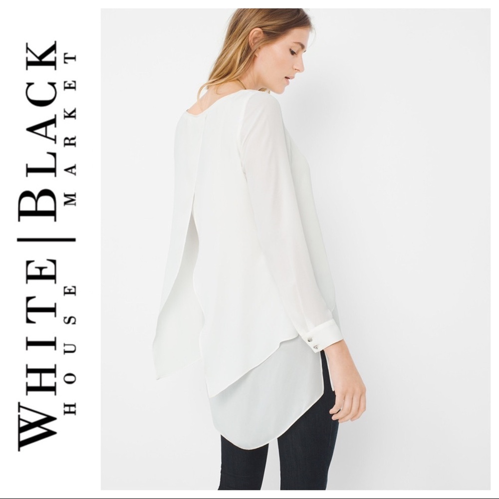 WHITE HOUSE BLACK MARKET WHITE LAYERED TUNIC BLOUSE SIZE 6